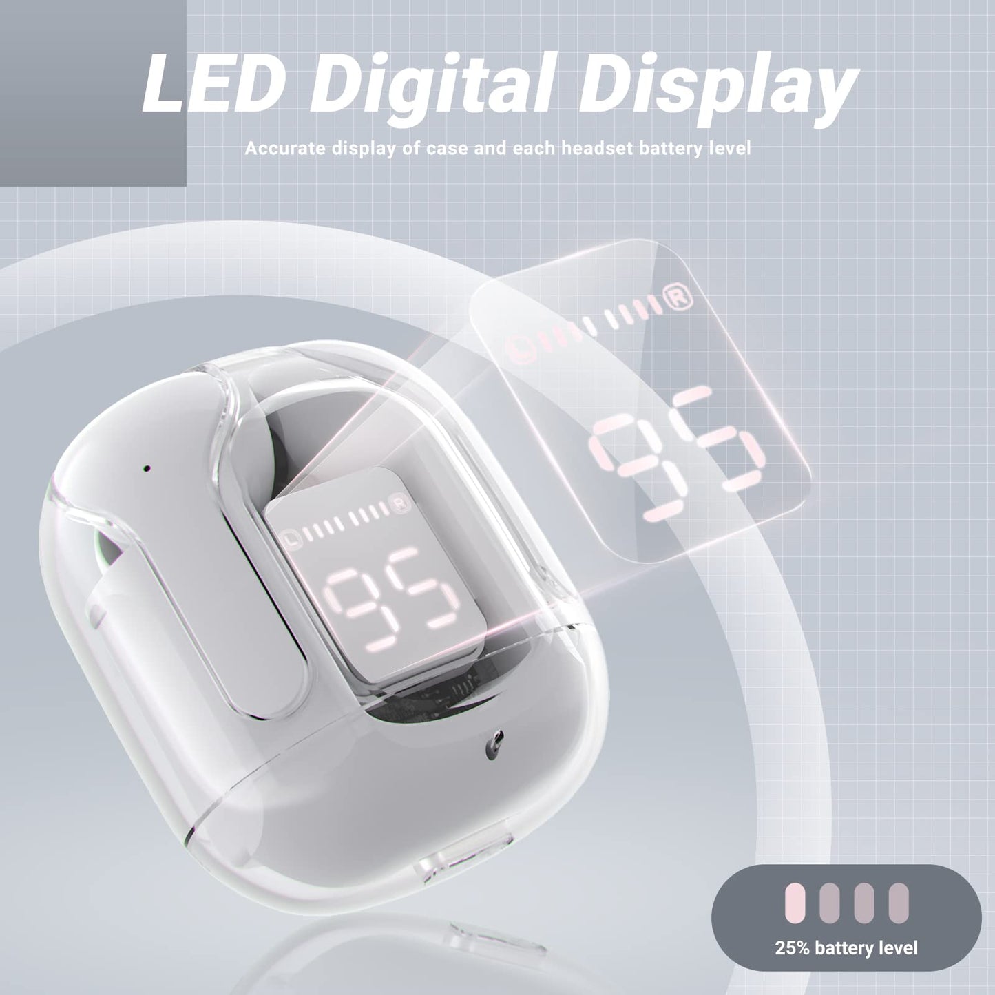 T6 Crystal Wireless Earphones Bluetooth Headphone with LED Display Gaming